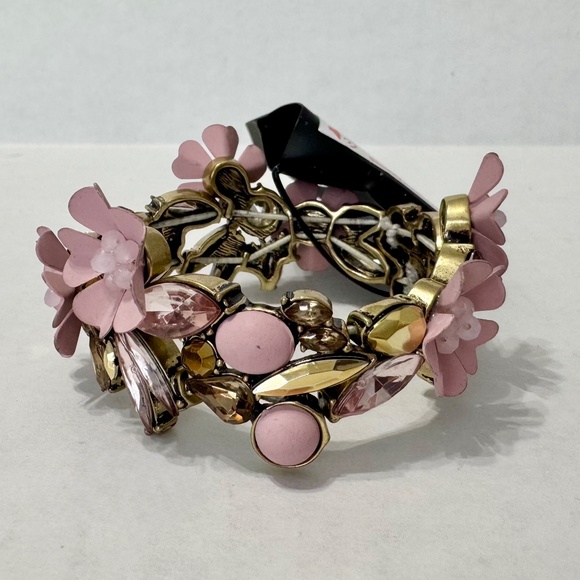 🌸🌸Vera Wang Simply Vera Pink Flowers/Rhinstones Bracelet Stretch Costume Jewelry - Picture 5 of 12